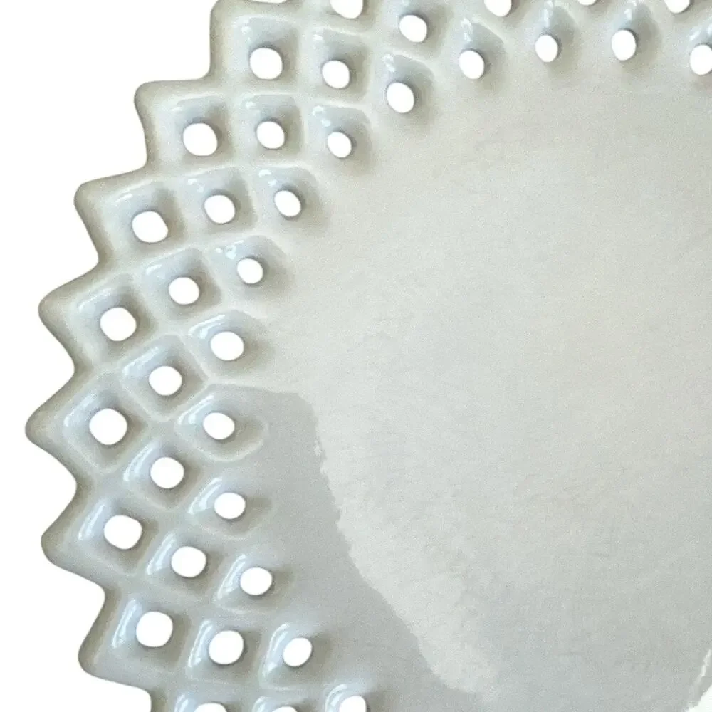 Vintage Rare Paper Windows Cream Perforated Rosebud Decorative Plate